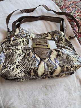 Jessica Simpson Snake-Print Shoulder Bag in Brown and Cream